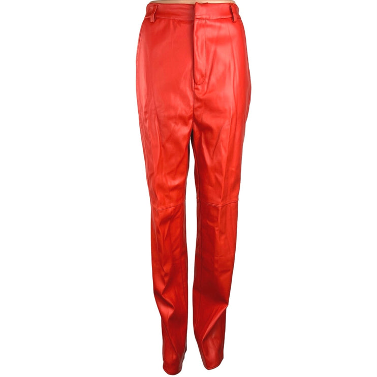 Missguided Red Contrast Stitch Faux Leather High Rise Trouser Ankle Pants 6 Tall