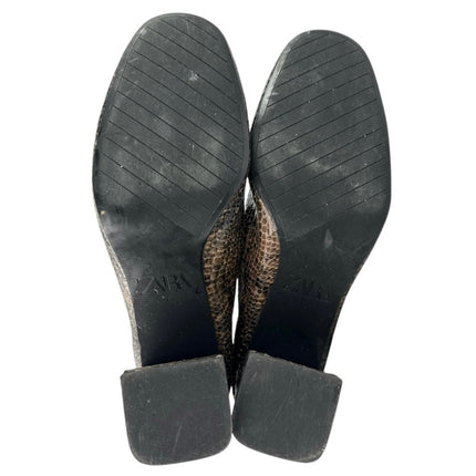 Zara Women's Brown Snakeskin Leather Block Heel Zippper Ankle Boots 39 US 8.5