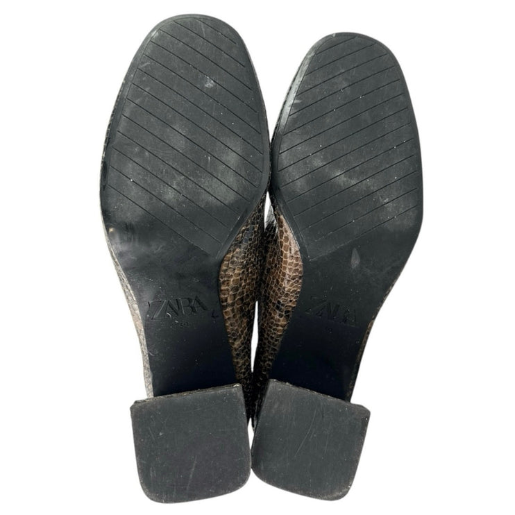 Zara Women's Brown Snakeskin Leather Block Heel Zippper Ankle Boots 39 US 8.5