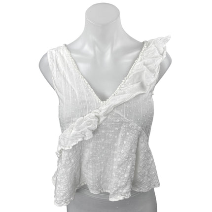 Zara Women's White Ruffle Sleeveless V-neck Peplum Crop Blouse Tank Top Size XS