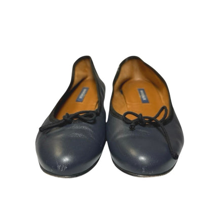 Margaux The Demi Women's Dark Blue Nappa Leather Bow Ballet Flats Size 9M