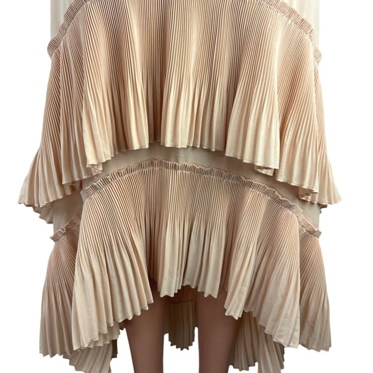 CQ by CQ Cream Tan Ruffle Tiered High-Low Straight A-Line Midi Maxi Skirt Size S