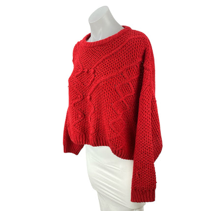 Love Tree Women's Red Argyle Knit Long Sleeve Boxy Pullover Sweater Top Size L