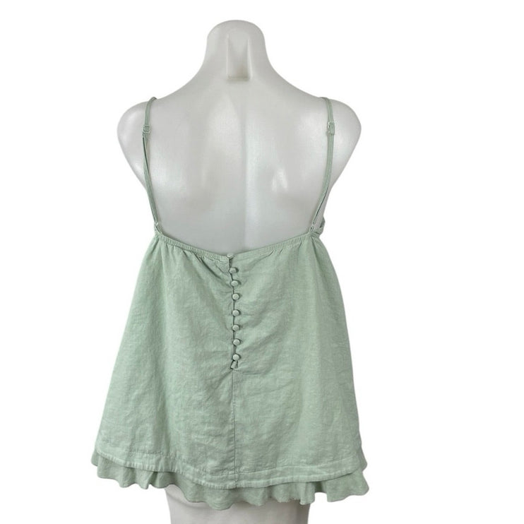 Princess Polly Empress of Love Green Linen Ruffle Mini Cami Tank A-Line Dress 12