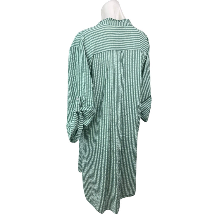 Sandra Fellini Green Striped Half Sleeve Button Down Shirt Mini Dress Size M