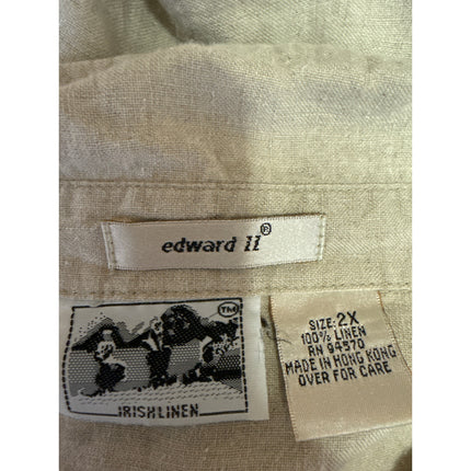 Edward II 100% Linen Beige Tan Long Sleeve Collar Button Shirt Blouse Top Sz 2XL