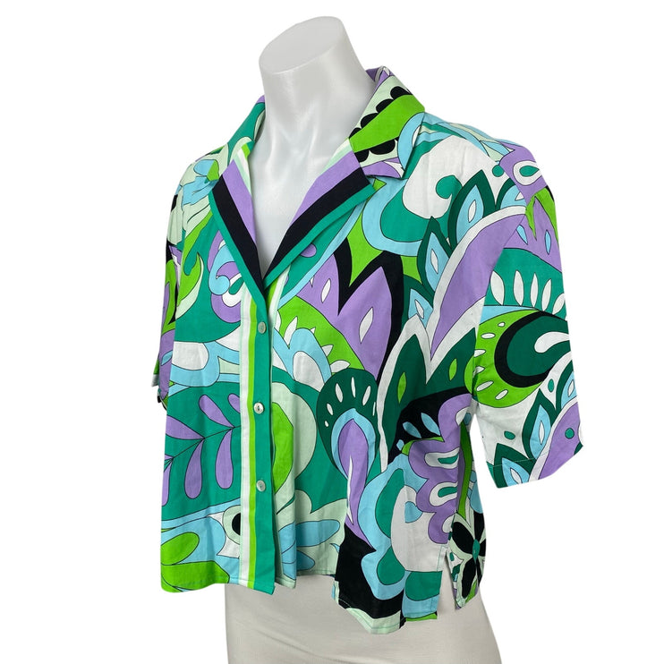 NEW Steve Madden Paloma Multicolor Abstract Button Up Cropped Shirt Top Size S