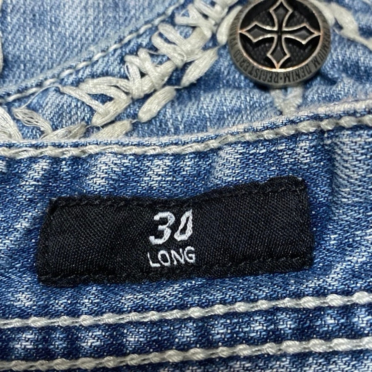 Affliction Buckle Blake Men's Blue Distressed Slim Straight Denim Jeans Size 30L