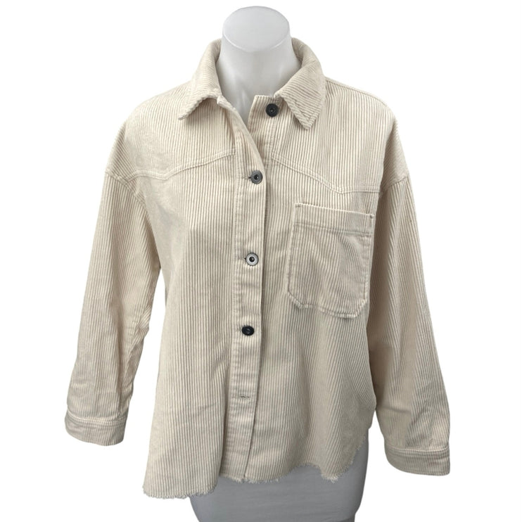 Zara Cream Beige Corduroy Long Sleeve Button Down Pocket Shirt Jacket Top Sz XS