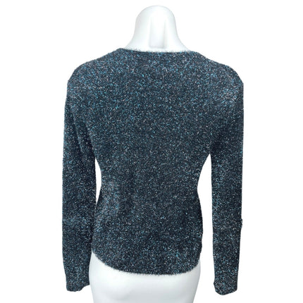 Banana Republic Women's Black Blue Metallic Long Sleeve Pullover Sweater Top XS