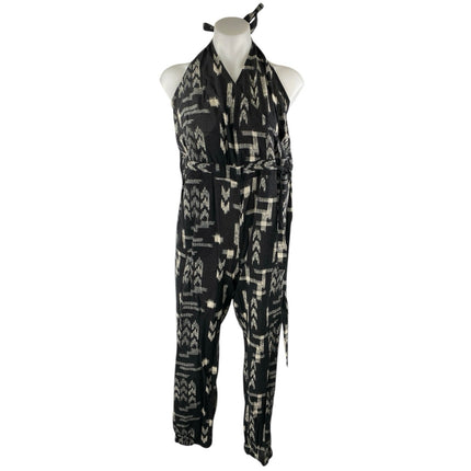 Madewell Black Printed Sleeveless Halter Neck Belted Wrap Romper Jumpsuit Size S