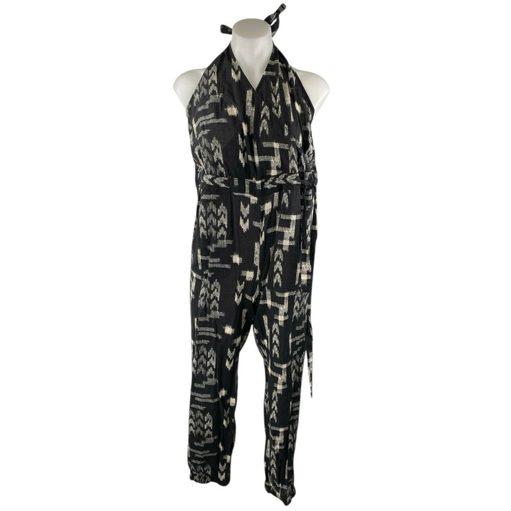Madewell Black Printed Sleeveless Halter Neck Belted Wrap Romper Jumpsuit Size S
