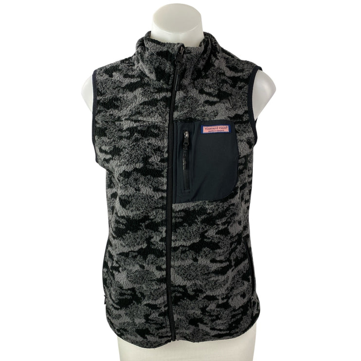 Vineyard Vines Gray Camo Camouflage Sherpa Fleece Zip Up Vest Coat Jacket Size S