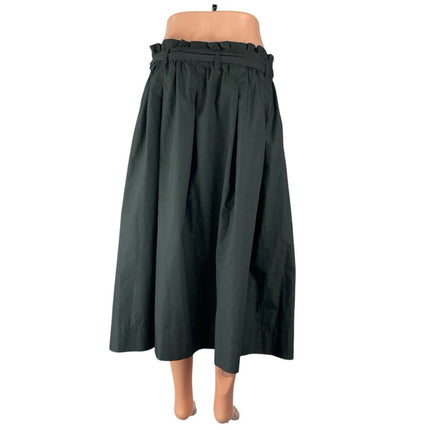 H&M Women's Green Mid Waist Belted Pull On Pleated A Line Midi Skirt Size 12
