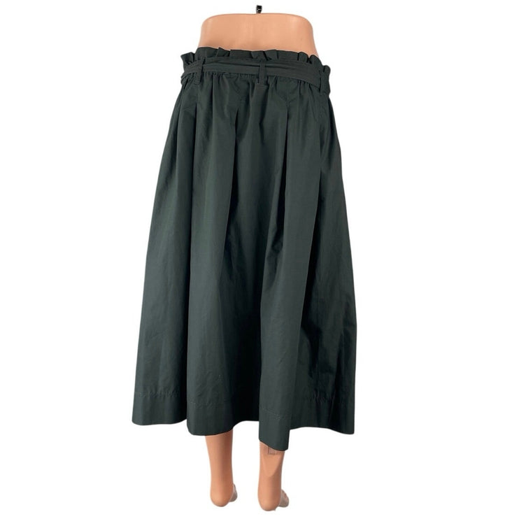 H&M Women's Green Mid Waist Belted Pull On Pleated A Line Midi Skirt Size 12