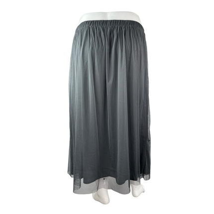 Coldwater Creek Women Gray Mesh Floral Embroidered Pleated Midi Full Skirt Sz 3X