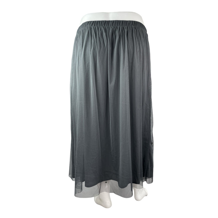 Coldwater Creek Women Gray Mesh Floral Embroidered Pleated Midi Full Skirt Sz 3X