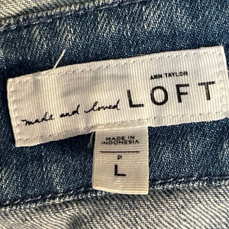 Ann Taylor LOFT Womens Blue Long Sleeve Button Front Trucker Denim Jean Jacket L