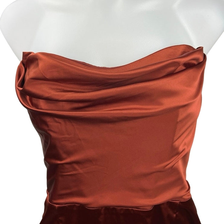 Oh Polly NWT Orange Satin Strapless Cowl Neck Cocktail Zip Mini Sheath Dress 8