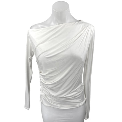 Princess Polly White Long Sleeve One Shoulder Drape Ruched Blouse Top Size 10