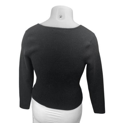 Abercrombie & Fitch Black Rib Knit Long Sleeve Square Neck Crop Sweater Top XL