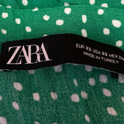 Zara Women's Green Polka Dot Ruffle Hem Belted Tie Waist Mini Skirt Skort Sz XS