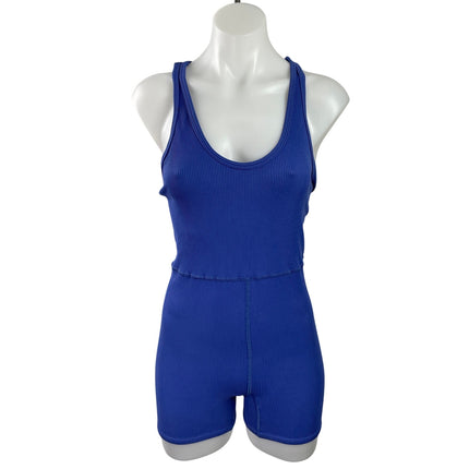 Free People FP Movement Blue Crossback Athletic Bodysuit Romper Shorts Size XS