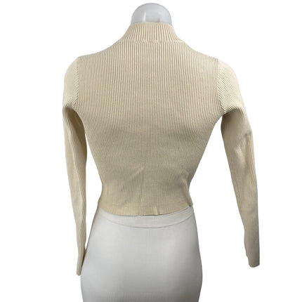 Brandy Melville Cream Ribbed Mock Neck Long Sleeve Cardigan Sweater Jacket Sz S