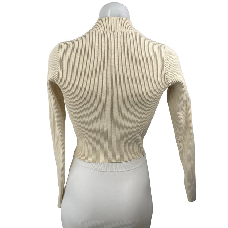 Brandy Melville Cream Ribbed Mock Neck Long Sleeve Cardigan Sweater Jacket Sz S