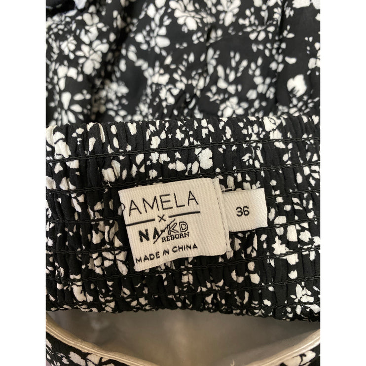 Pamela x NA-KD Reborn Black White Floral Long Puff Sleeve Fit & Flare Dress 6