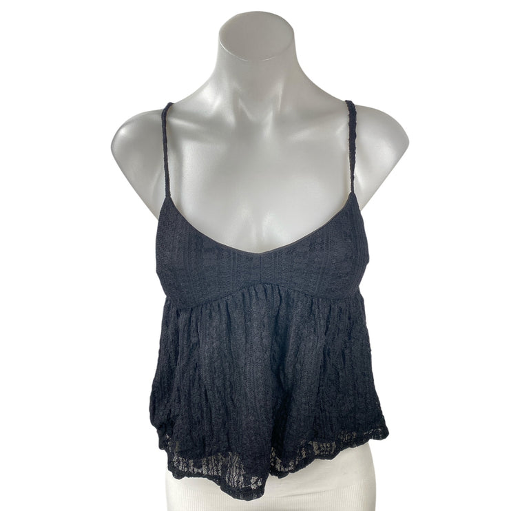 No Boundaries Women's Black V Neck Sleeveless Crop Cami Camisole Peplum Top XS
