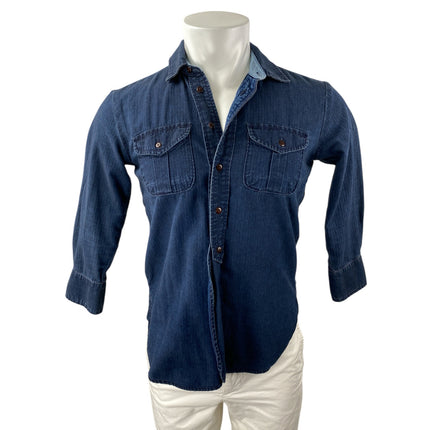 Rivet & Thread Men's Blue Long Sleeve Button Up Denim Jean Shirt Top Size XS