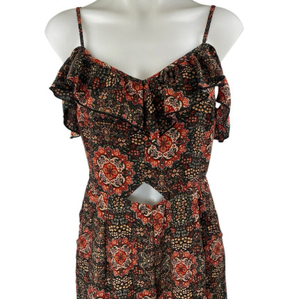 Xhilaration Multicolor Floral Cold Shoulder Ruffle Cutout Wide Leg Jumpsuit Sz M