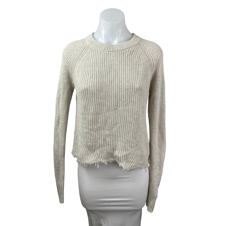 Cotton by Autumn Cashmere Beige Distressed Long Sleeve Sweatshirt Sweater Top XS