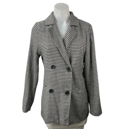 Parisian Black White Houndstooth Checkered Double Breasted Blazer Coat Jacket 6