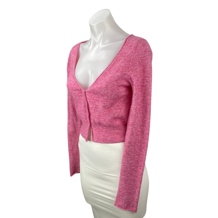 Aritzia Wilfred Pink Wool Cashmere Long Sleeve Button Up Crop Cardigan Sweater S