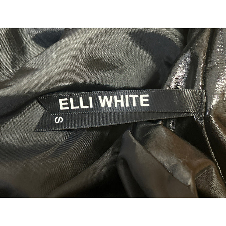 Ellie White Black Patent Faux Leather Studded Floral Embroidered Moto Jacket S