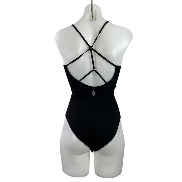 NEW Free People FP Movement Black Sleeveless Strappy One Piece Swimsuit Sz XS/S