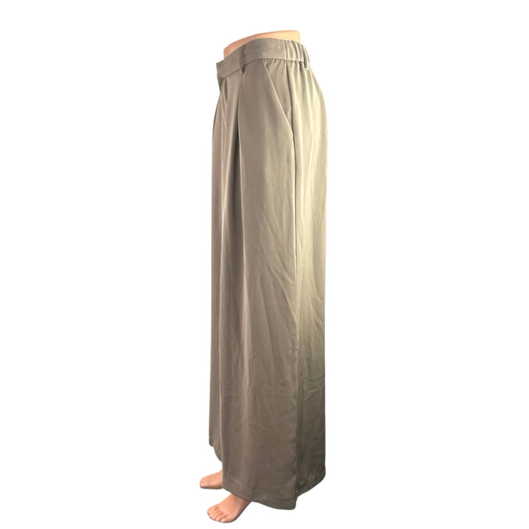 Tronjori Women's Beige Pleated High Rise Palazzo Wide Leg Trousers Dress Pants S