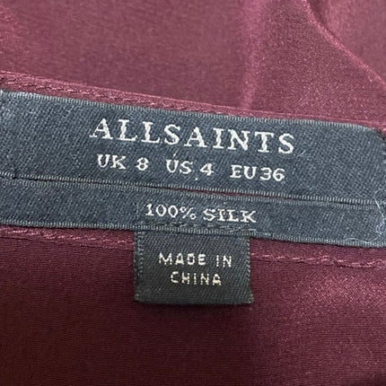 AllSaints Red 100% Silk Long Sleeve Ruffle Button Tie Waist Mini A Line Dress 4