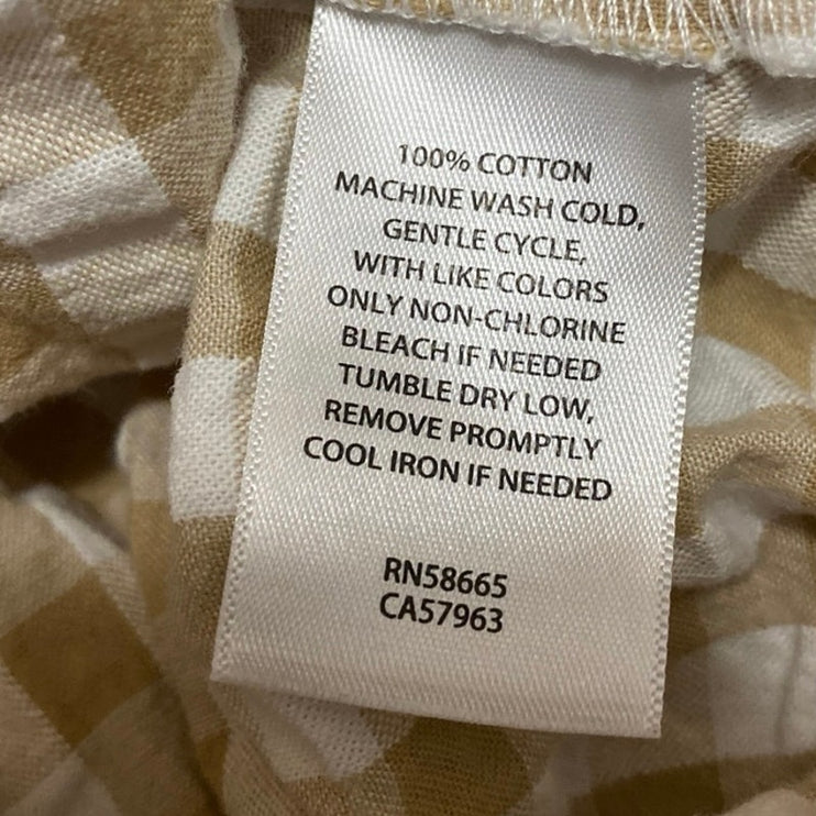 BP. Beige White Gingham Check Short Puff Sleeve Open Back Cropped Blouse Top XS