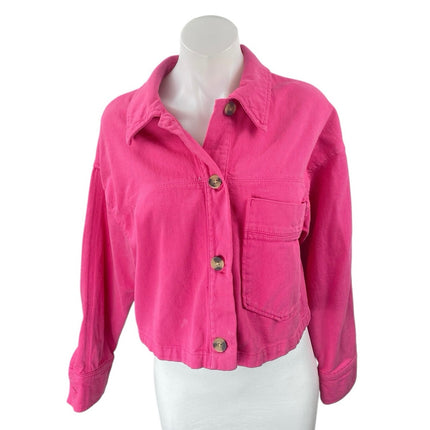 Zara Women's Pink Long Sleeve Button Down Cropped Denim Jean Jacket Size XS