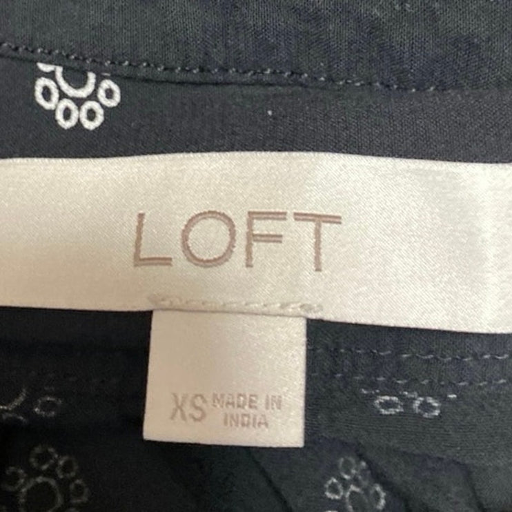 Ann Taylor LOFT Black Floral Long Puff Sleeve V-Neck Blouse Shirt Top Size XS