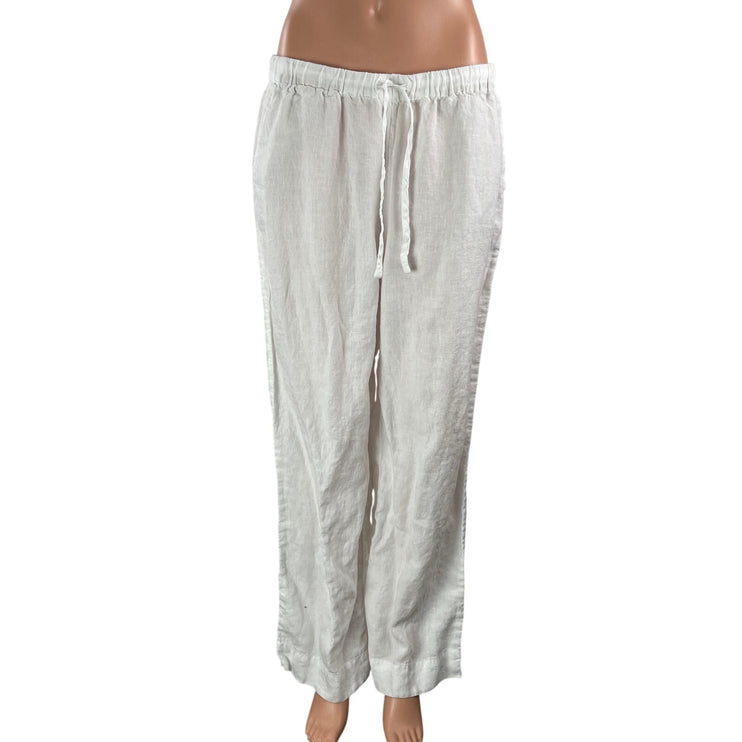 Vineyard Vines 100% Linen Womens White High Waisted Drawstring Relaxed Trouser M