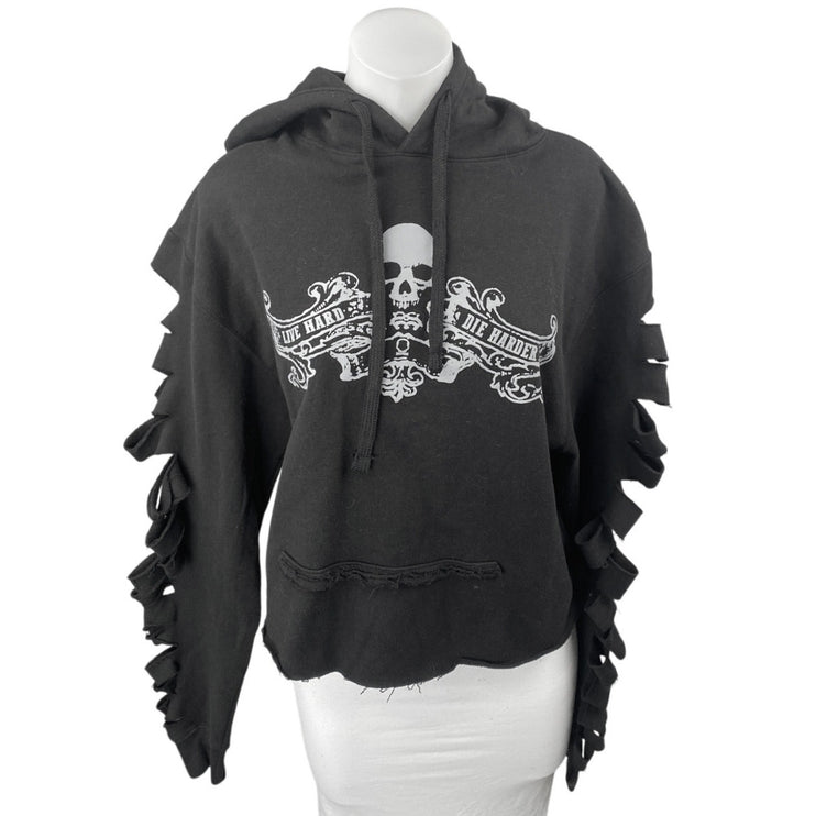 Women's Black Die Hard Die Harder Skull Gothic Cutout Hoodie Sweatshirt Top M