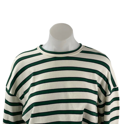 All The Ways Women's Green White Striped Long Sleeve Boxy T Shirt Tee Top Size S