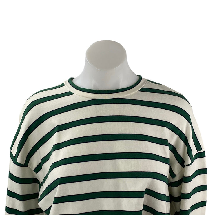 All The Ways Women's Green White Striped Long Sleeve Boxy T Shirt Tee Top Size S