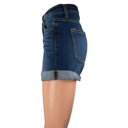 Sneak Peek Women's Blue Dark Wash High Waisted Cuffed Denim Jean Shorts Size S