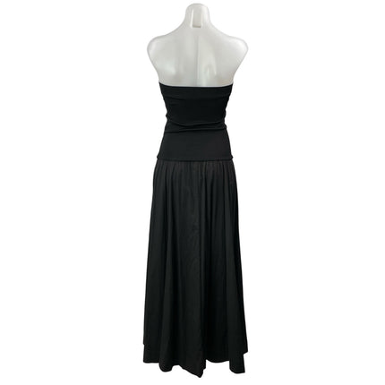 ESSE Black Strapless Tube Bandeau Sleeveless A Line Pleated Maxi Dress Size 8