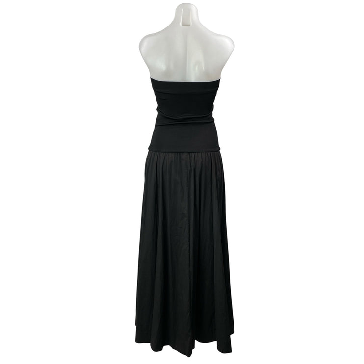 ESSE Black Strapless Tube Bandeau Sleeveless A Line Pleated Maxi Dress Size 8
